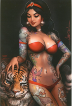 Nathan Szerdy SIGNED Disney Princess Art Print Aladdin Jasmin w/Tattoos &amp; Rajah - $25.73