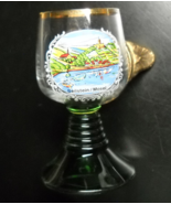 Beilstein Mosel Wine Tasting Green Stem Base Gold Rim Band Colorful Town... - £6.37 GBP
