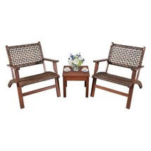 3 Piece Wooden Rattan Outdoor Patio Furniture Chair Table Bistro Set - $356.49