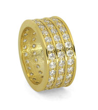 Mens 3 Row Engagement Band 14k Gold Plated Icy Cubic Zirconia Promise Ring - £12.05 GBP