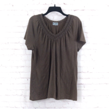 JM Collection Top Womens Large Brown Short Sleeve V Neck Crochet Lace Boho - $19.99