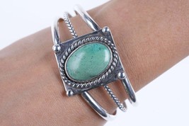 Vintage 6 3/8&quot; Southwestern Sterling Sonoran Green turquoise cuff bracelet - £118.04 GBP