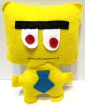 Monster Doll Handmade Felt Plush Stuffed Yellow Blue Tie 8.5 inches - £10.10 GBP