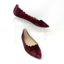 Adrienne Vittadini Womens Maroon Suede Leather Scalloped Slip on Flat, S... - $21.73