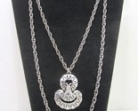 VTG S Crown TRIFARI Silver Double Chain Pendant Necklace Statement 18&quot; - $19.75
