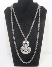 VTG S Crown TRIFARI Silver Double Chain Pendant Necklace Statement 18&quot; - £15.60 GBP