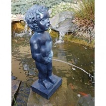 Classic Belgian Boy Pond Spitter Fountain Statue in Black, Garden Water ... - £117.28 GBP