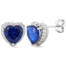4.00Ct Heart Cut Simulated Sapphire and Diamond  Stud Earrings Gift Box - £31.90 GBP
