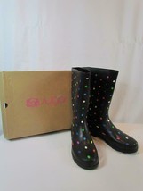 NIB Sugar Black Rubber Rain Boot With Multi-Colored Polka Dots Round Toe... - £28.95 GBP