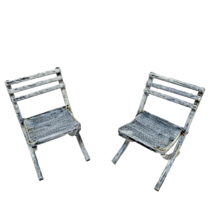 Vintage Metal Dollhouse Furniture Chairs Brush Painted White 3&quot; Lot of 2 - £11.68 GBP