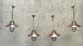 New Nautical Style Hanging Bulkhead Brass Light With Copper Shade 4 Pcs - £393.19 GBP