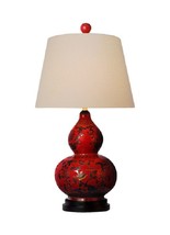 Chinese Red Lacquer Porcelain Gourd Vase Table Lamp Shade and Finial 24&quot; - £198.44 GBP