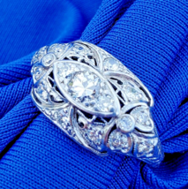 Earth mined Diamond Platinum Deco Engagement Ring 1ct Antique Filigree Statement - $10,371.19 CAD