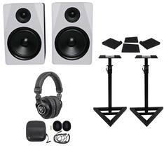 Pair Rockville APM8W 8&quot; 500W Powered Studio Monitors+Stands+Pads+Headphones - £384.52 GBP