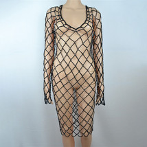 Lady Fishnet Mesh Bikini Cover-Up Shirt Cover Up Swimwear Beach Hollow Out Dress - £16.65 GBP