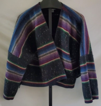 Chico&#39;s Blue Purple Green Beige Striped Oversize Wool Cardigan Sweater S... - £15.57 GBP