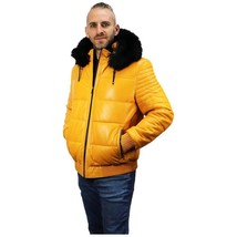 BARYA NEW YORK Men&#39;s Puffer Leather Jacket with Fox fur - £186.36 GBP