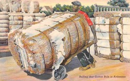 African American Black Man Rolling Cotton Bale Arkansas 1940s linen postcard - £5.14 GBP