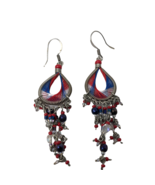 Patriotic Red White Blue Dangling 1.5&quot; Earrings USA America - £11.81 GBP