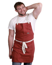 Linen Kitchen Apron for Cooking - Mens and Womens Linen Bib Apron (Burgu... - $106.10