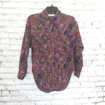 Cristina Blouse Women Small Purple Green Floral Long Sleeve Boho Button ... - $24.99