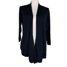 Joan Vass Open Front Sweater Cardigan Black Medium M Back Open Knit - £19.65 GBP