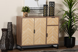 Kalinda Two-Tone Walnut and Natural Brown and Black Metal 3-Door Sideboard - $3,031.98 MXN