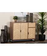 Kalinda Two-Tone Walnut and Natural Brown and Black Metal 3-Door Sideboard - $3,031.98 MXN