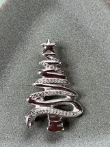 Estate Silvertone Loopy w Tiny Clear &amp; Aurora Borealis Rhinestones Christmas Tre - £11.76 GBP