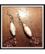 Earrings - Long Beads on Silver-Nickel with Crystals and Swirly Spirals - $25.00