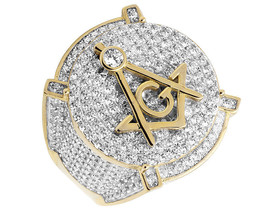 Men&#39;s 18k Yellow Gold Finish Lab Diamonds 3D Masonic Engagement Pinky Ring 26MM - $121.55