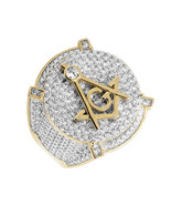 Men&#39;s 18k Yellow Gold Finish Lab Diamonds 3D Masonic Engagement Pinky Ri... - $166.58 CAD