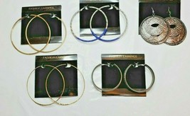 Fashion Earrings Hoops 5 Pair Large Gold Black Metallic Silver Blue New #17 - £18.48 GBP