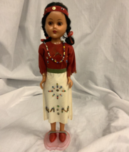 Vintage Beaded Leather Clothed Native American Doll Blinking Eyes 12&quot; - £11.42 GBP