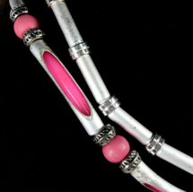 Vintage PAIR of Choker NECKLACES Beads Pink Silvertone Tubular Beaded Napier - £16.60 GBP