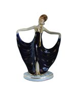 Art Deco Moriyama Dancing Lady Figure Bonnet Cobalt Blue Porcelain Hinod... - $124.87