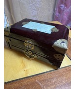 old chinese wooden jewelry box decorated with jade - $85.00