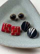 Lot of Monet Red &amp; Goldtone Enamel Squares Round Dark Blue Enamel &amp; Black Plasti - £9.02 GBP