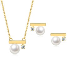 Natural Freshwater Pearl 925 Silver Necklace Earring Jewelry Set For Women 14K G - £41.23 GBP