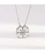 Shell &amp; Cubic Zirconia Silver-Plated Clover Heart Pendant Necklace - £12.63 GBP