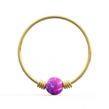 Single 2mm Purple Opal Bead 14K Yellow Gold Spring Coil end Hoop Nose Ring 22G - £116.34 GBP
