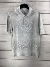 Nat Nast Polo Shirt Luxury Originals Medium Palm Floral Striped White Gray - $14.01