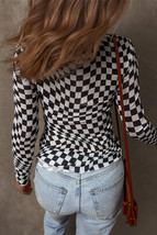 Black Checkered Pattern Mesh Mock Neck Long Sleeve Top - $9.89