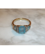 Vintage 10k Yellow Gold Ring with Blue and Clear Stones 2.66 grams Size 7 - £79.32 GBP