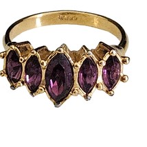 Avon Gold Tone Purple Glass Cocktail Ring Size 8 - £11.86 GBP
