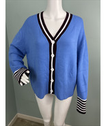 Women&#39;s French Connection Blue Varsity Style Button Cardigan Sweater Sz ... - €38,07 EUR