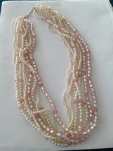 Pretty in pink & cream pearl tone beaded Necklace 25" - £29.56 GBP