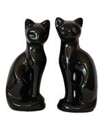 Vintage Black Cat Statue Mid Century Modern Art Pottery Figurine Pair Ta... - $47.02