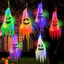 6 Pcs Halloween Decorations Outdoor Halloween Hanging Lighted Ghost Witch Hat Sh - £30.36 GBP