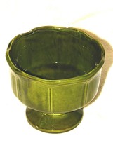 Vintage Bowl / Flower Pot Green Marbled Stoneware on Pedestal 7&quot; Dia. - £9.73 GBP